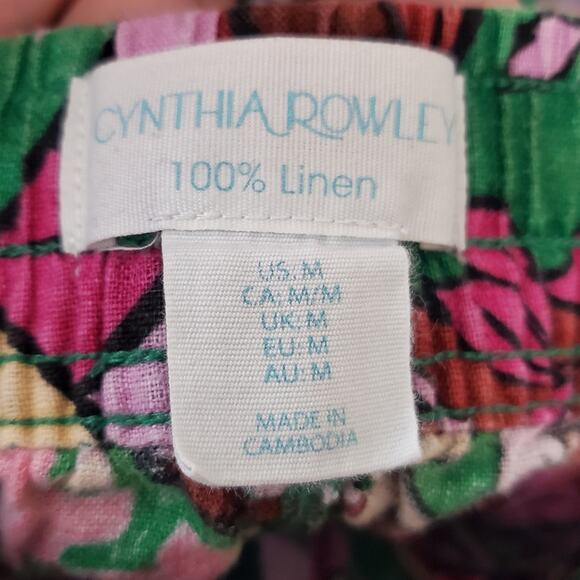 Cynthia Rowley 100% Linen Bright Colorful wide leg Pull on casual pants Size med - Picture 2 of 11